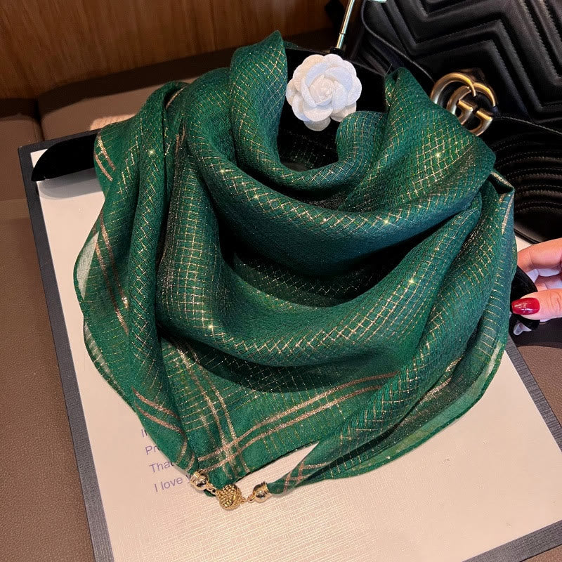 Écharpe fluide, légère et texturée pour femme, ornée de détails raffinés. - Vert - image 3