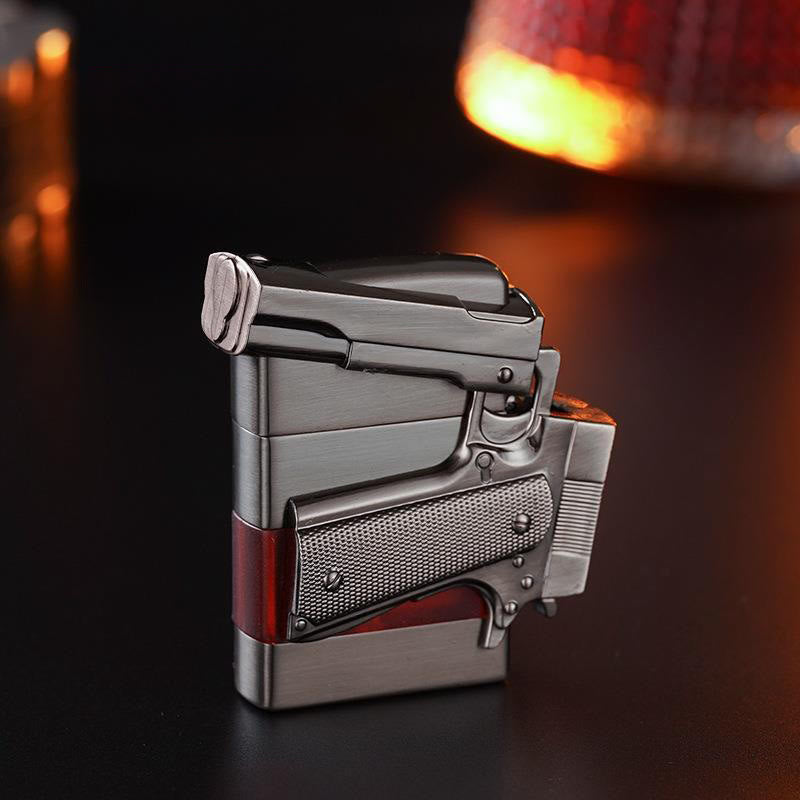 Briquet à butane style pistolet à texture métallique créative - Noir et rouge - image 5
