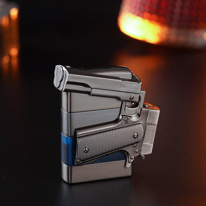 Briquet à butane style pistolet à texture métallique créative - Noir et bleu - image 6