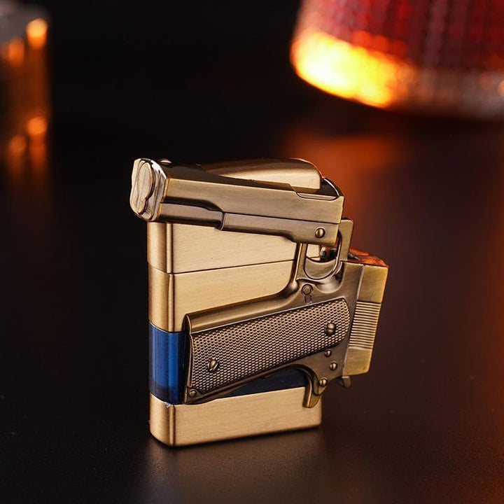 Briquet à butane style pistolet à texture métallique créative - Doré et bleu - image 3