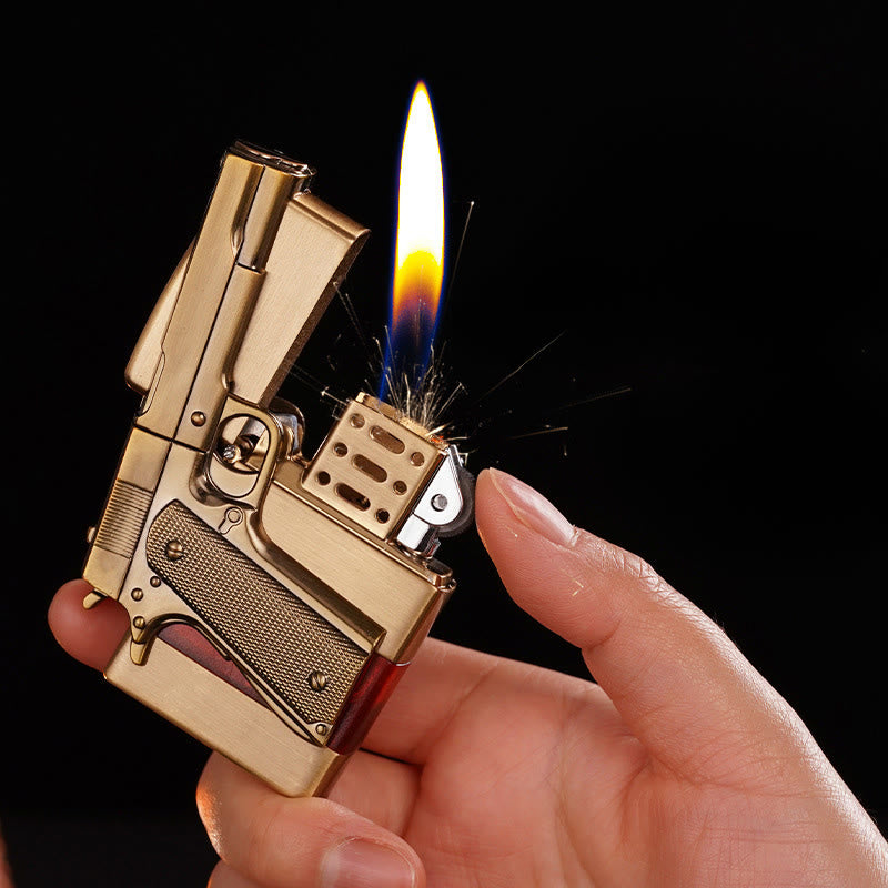 Briquet à butane style pistolet à texture métallique créative - image 0