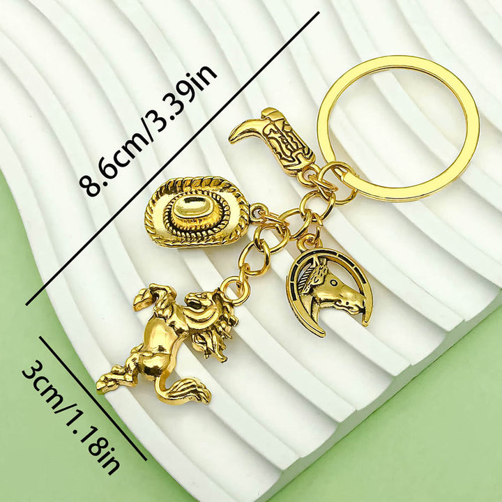 Porte-clés pendentif style western rétro avec motif cheval et cowboy - image 2