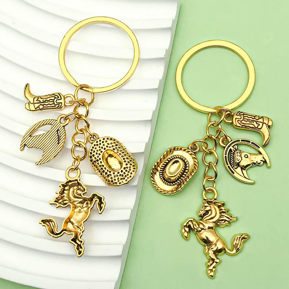 Porte-clés pendentif style western rétro avec motif cheval et cowboy - Cheval de l'Ouest - image 0