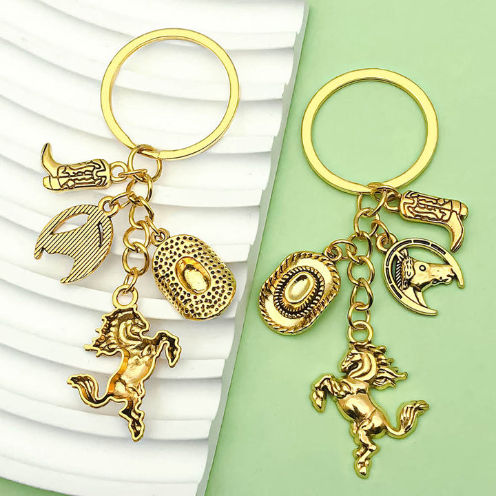 Porte-clés pendentif style western rétro avec motif cheval et cowboy - Cheval de l'Ouest - image 0