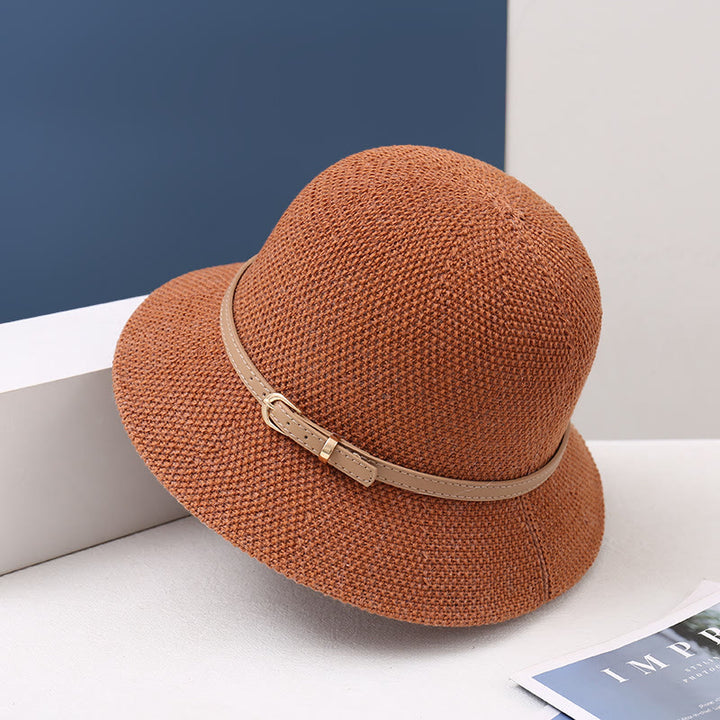 Bob pour femme avec lanière en cuir tricoté et décoration - Caramel - M (22-22 7/8") - image 5