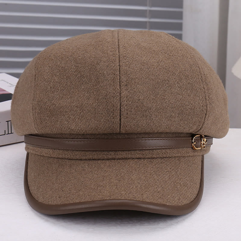 Béret rose en laine mélangée et cuir pour femme - image 1