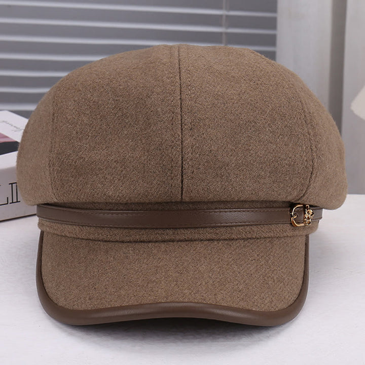 Béret rose en laine mélangée et cuir pour femme - image 1