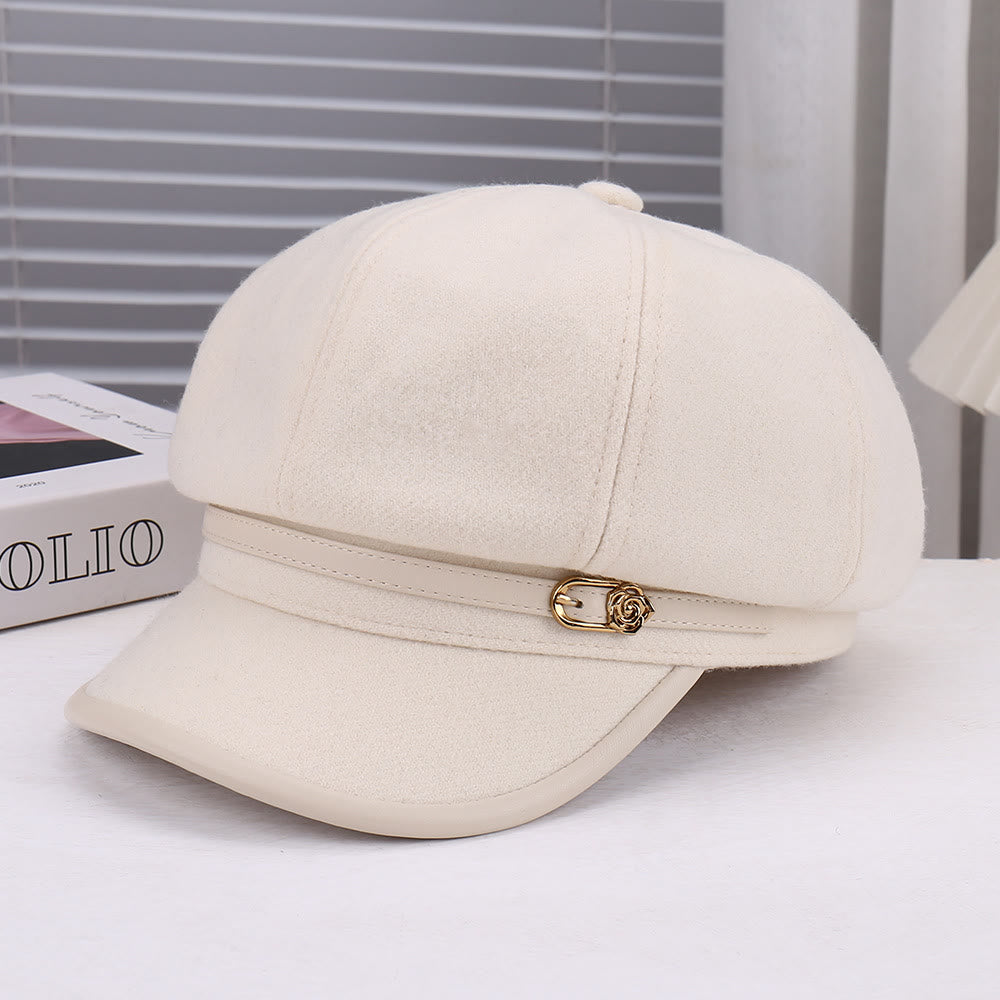 Béret rose en laine mélangée et cuir pour femme - Blanc cassé - Réglable (22 - 22 7/8'') - image 4
