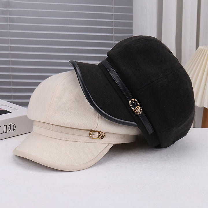 Béret rose en laine mélangée et cuir pour femme - image 5