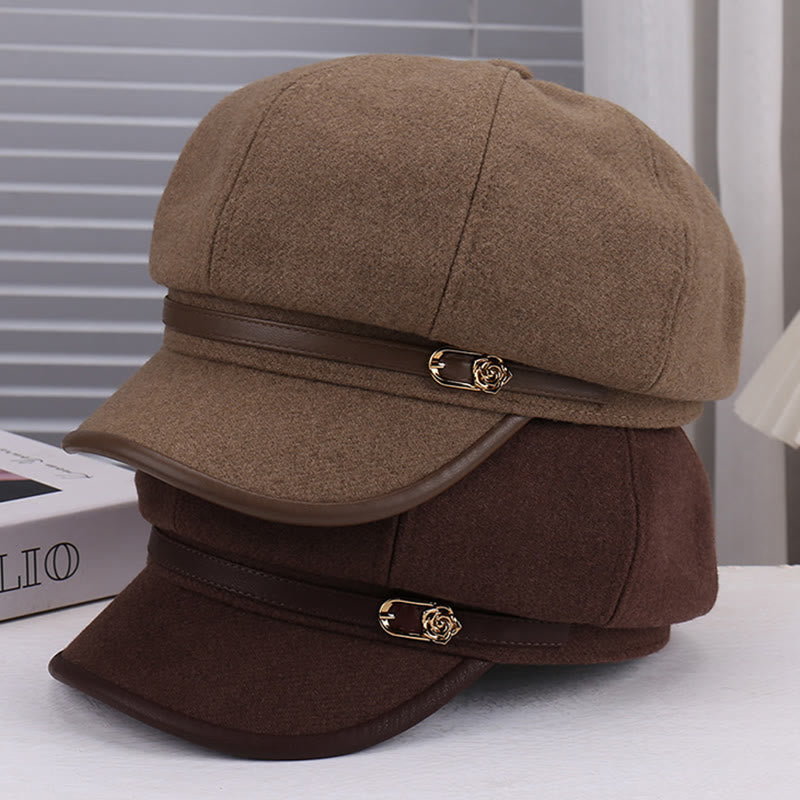 Béret rose en laine mélangée et cuir pour femme - image 7