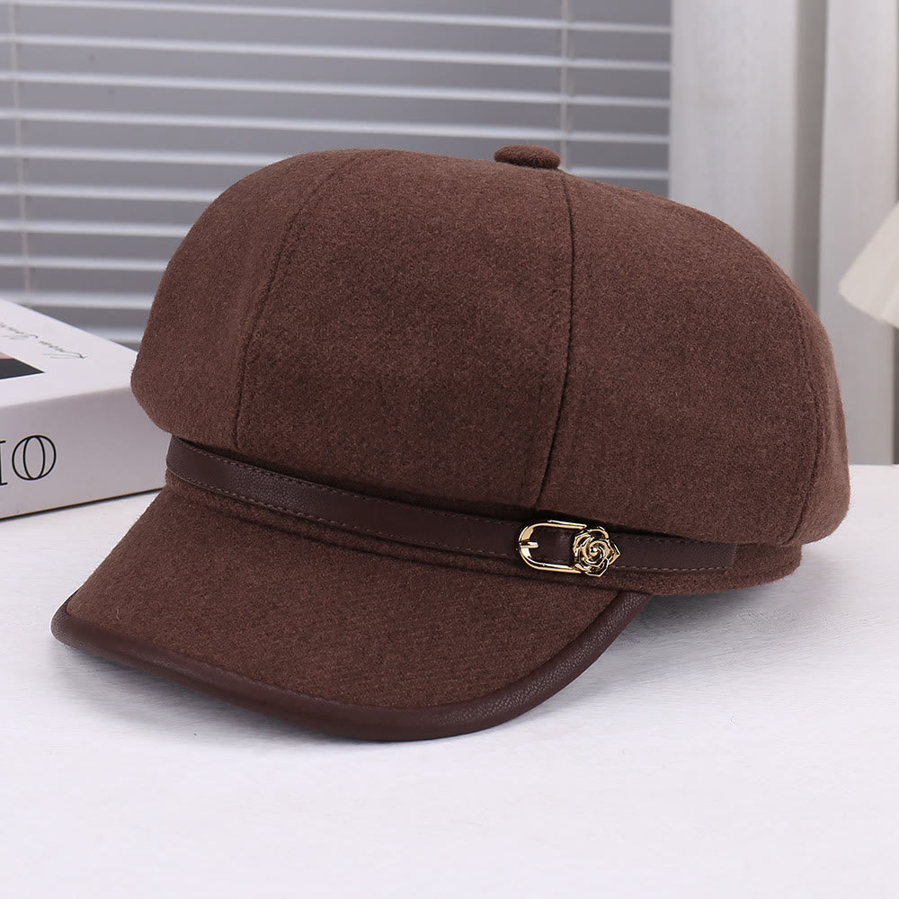 Béret rose en laine mélangée et cuir pour femme - brun rougeâtre - Réglable (22 - 22 7/8'') - image 3