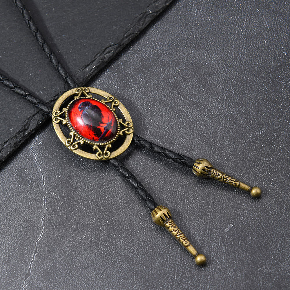 Cravate bolo à pendentif western à motif de corbeau gothique - Rouge et noir - image 0