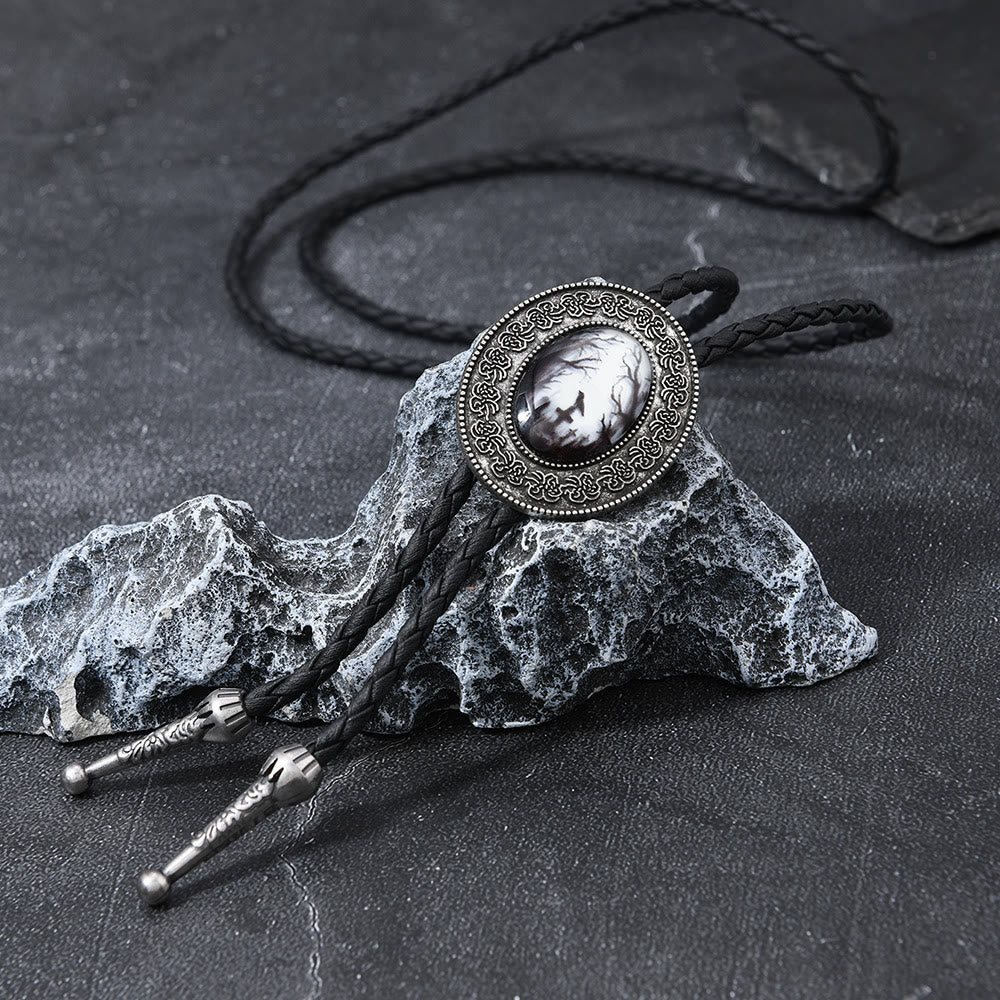 Cravate bolo à pendentif western à motif de corbeau gothique - Noir et blanc - image 4