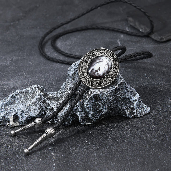 Cravate bolo à pendentif western à motif de corbeau gothique - Noir et blanc - image 4