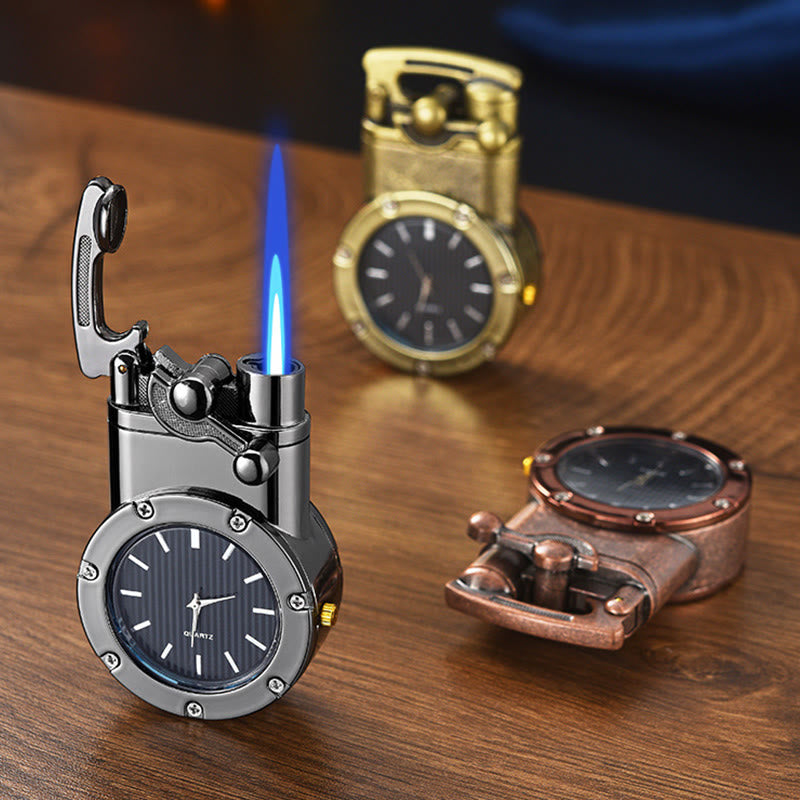 Briquet gonflable à butane rétro à bascule avec horloge - image 0
