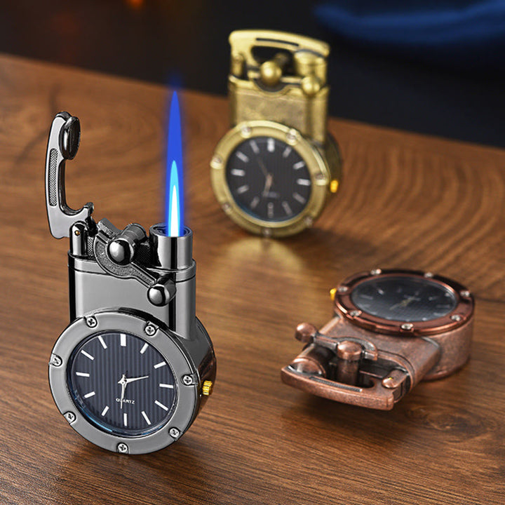 Briquet gonflable à butane rétro à bascule avec horloge - image 0