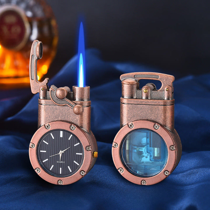 Briquet gonflable à butane rétro à bascule avec horloge - Bronze rouge - image 10