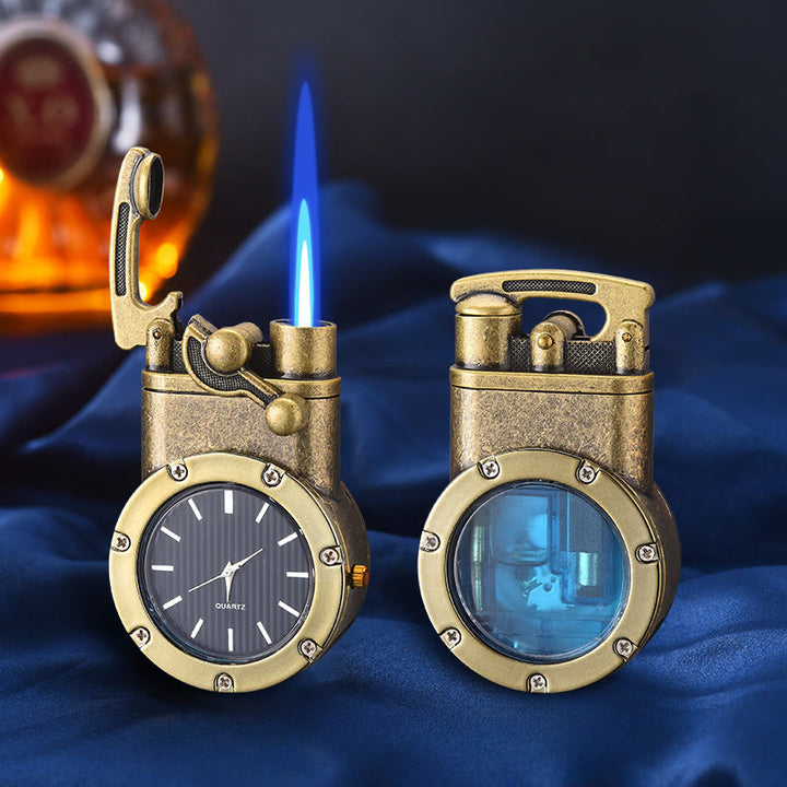Briquet gonflable à butane rétro à bascule avec horloge - Bronze antique - image 11