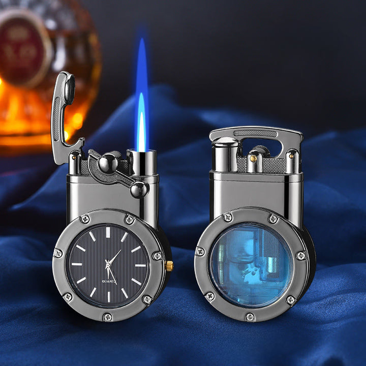 Briquet gonflable à butane rétro à bascule avec horloge - Noir - image 1