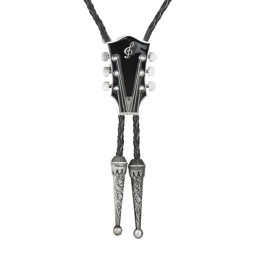 Cravate bolo rétro en forme de guitare avec cadre en métal - Noir - image 5