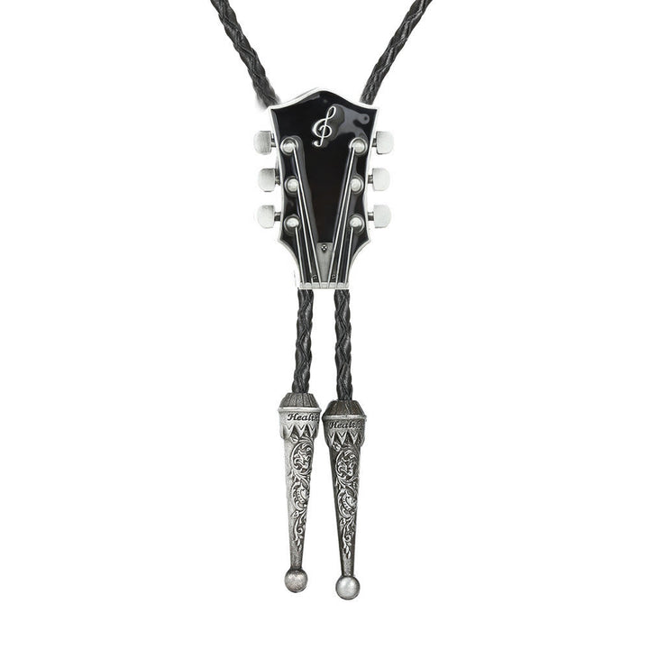 Cravate bolo rétro en forme de guitare avec cadre en métal - Noir - image 5