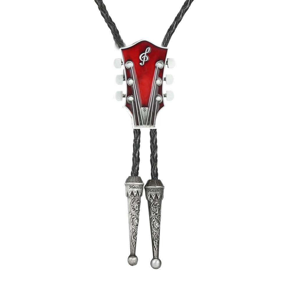 Cravate bolo rétro en forme de guitare avec cadre en métal - Rouge - image 6