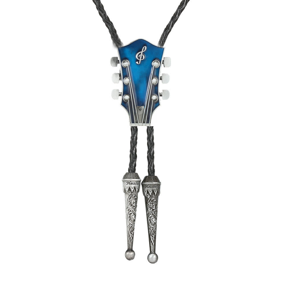 Cravate bolo rétro en forme de guitare avec cadre en métal - Bleu - image 4