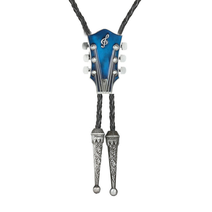 Cravate bolo rétro en forme de guitare avec cadre en métal - Bleu - image 4