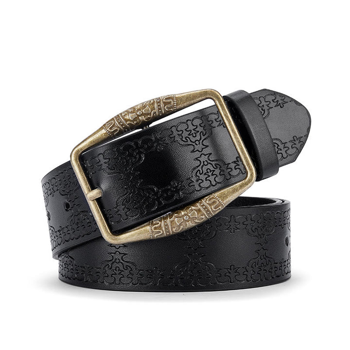 Ceinture en cuir pour homme avec boucle décorative à motif rétro - Noir - 42 - image 2