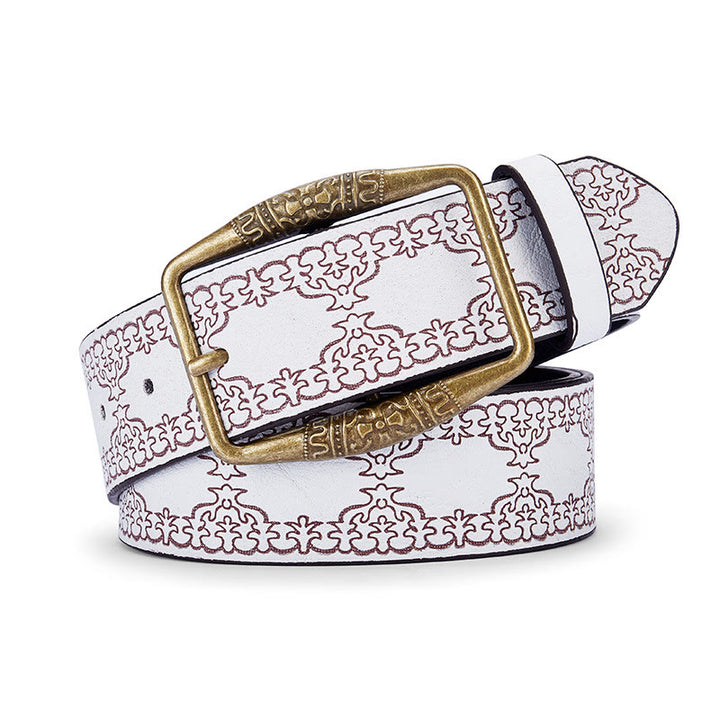 Ceinture en cuir pour homme avec boucle décorative à motif rétro - Blanc - 42 - image 3