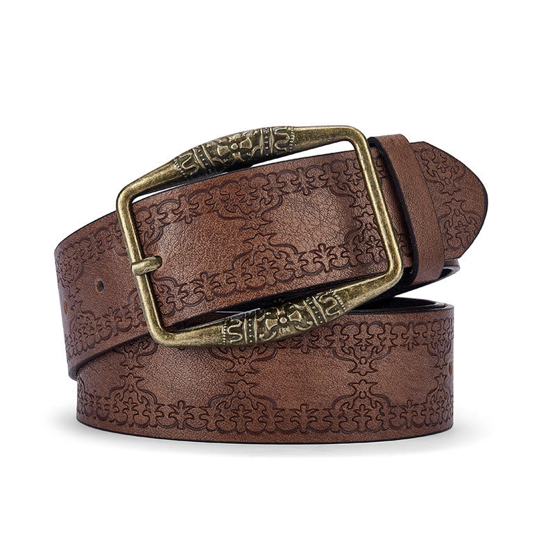Ceinture en cuir pour homme avec boucle décorative à motif rétro - Brun - 42 - image 0