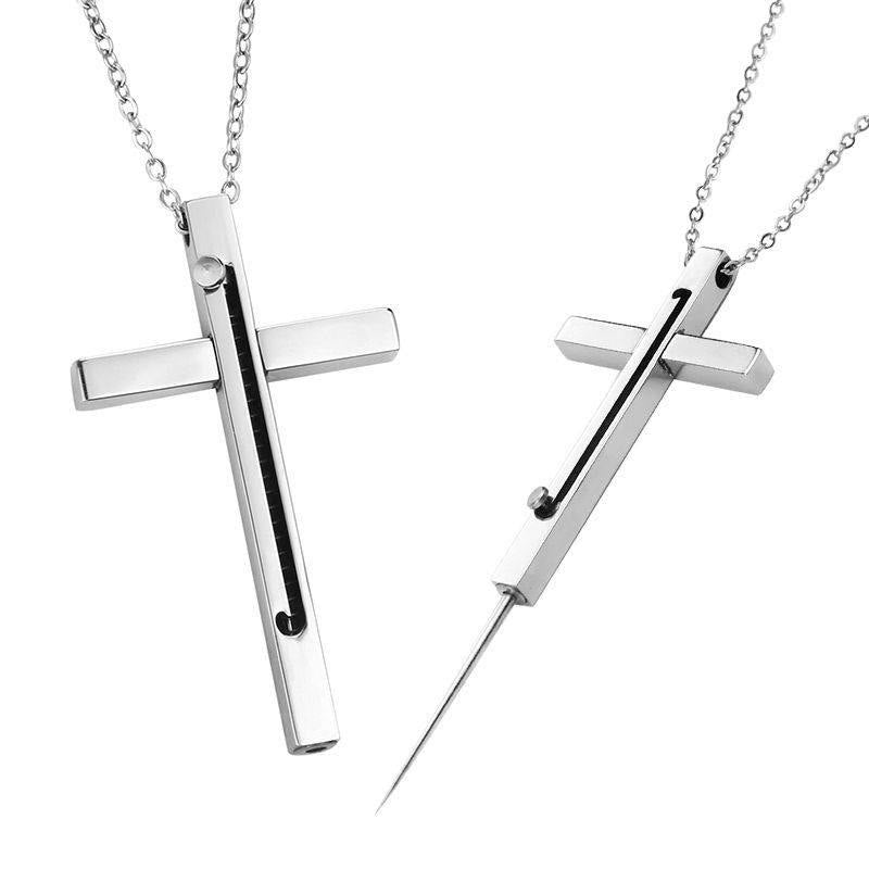 Collier pendentif croix aiguille, gadget portable - Argent - image 4