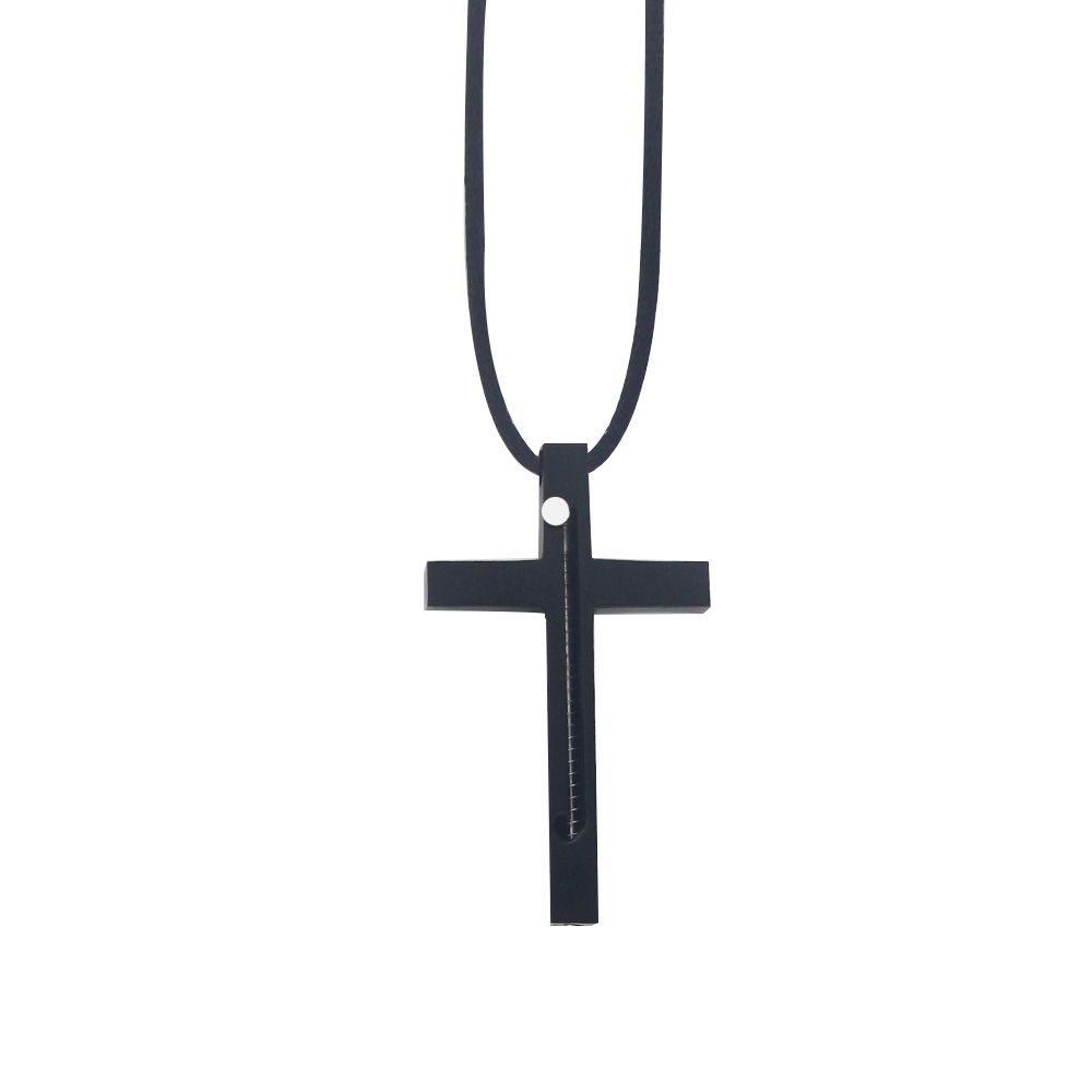 Collier pendentif croix aiguille, gadget portable - Noir - image 1