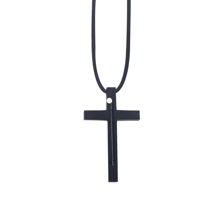Collier pendentif croix aiguille, gadget portable - Noir - image 1