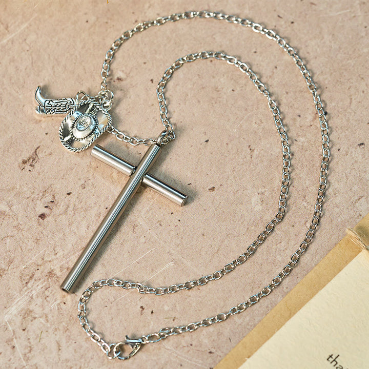 Collier pendentif croix EDC avec aiguille d'autodéfense et argent - image 2