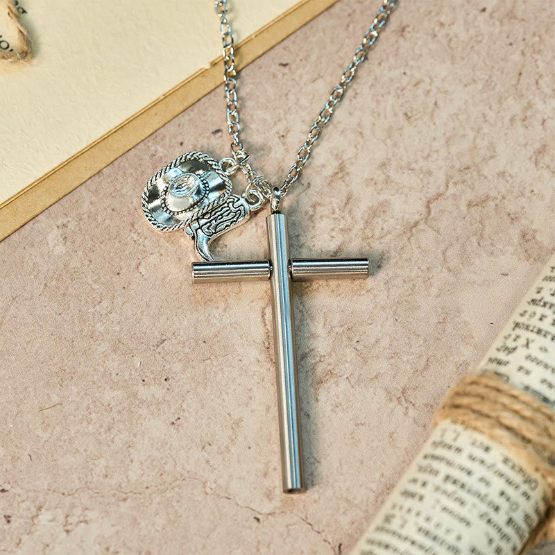 Collier pendentif croix EDC avec aiguille d'autodéfense et argent - Argent - image 0