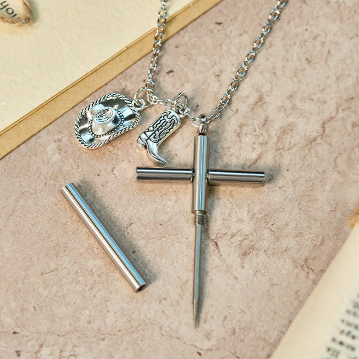 Collier pendentif croix EDC avec aiguille d'autodéfense et argent - image 1