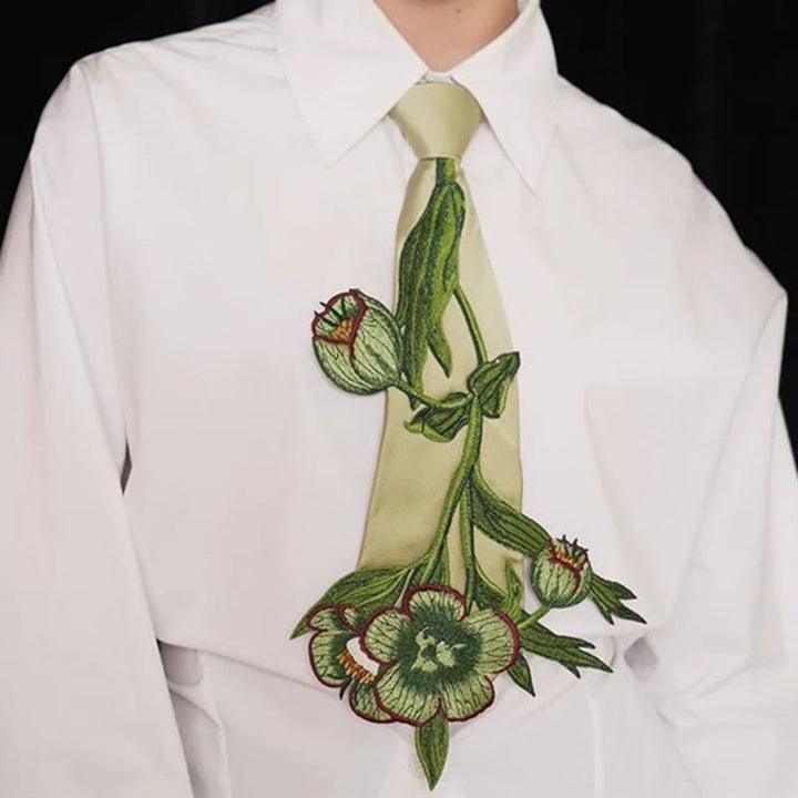 Cravate zippée à broderie botanique verte pour femme - Vert - image 0