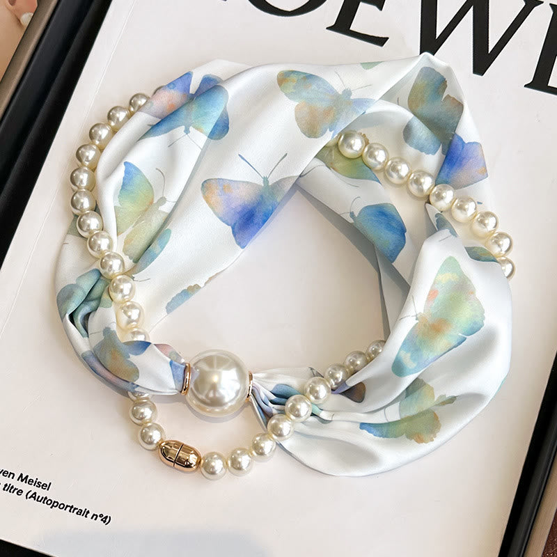 Collier-écharpe en perles artificielles avec fermoir magnétique pour femme - Papillon bleu - image 5