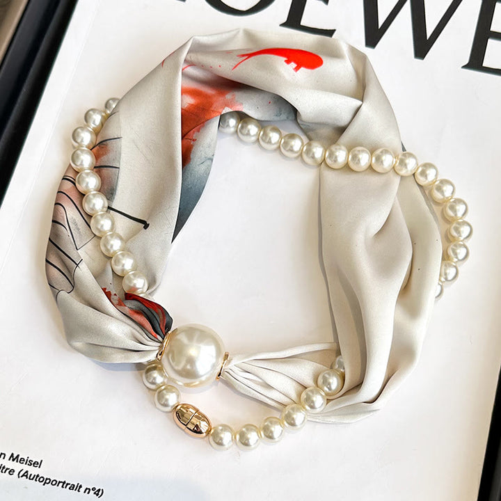 Collier-écharpe en perles artificielles avec fermoir magnétique pour femme - Poisson koi ivoire - image 10