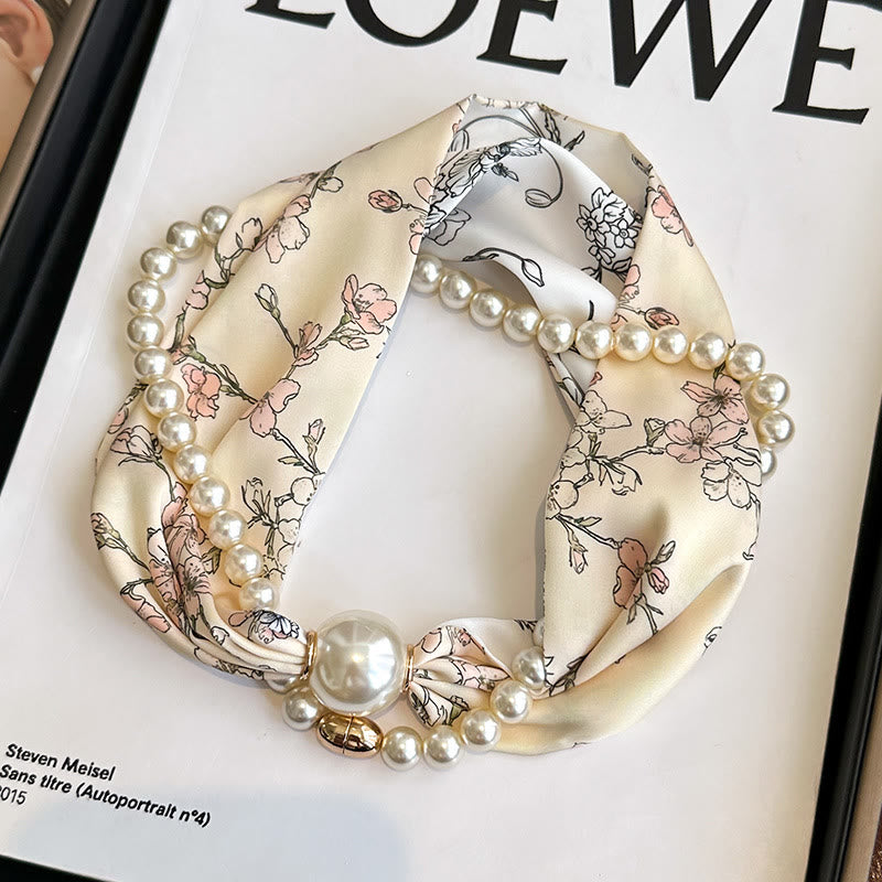 Collier-écharpe en perles artificielles avec fermoir magnétique pour femme - Beige Pêche Fleur - image 14