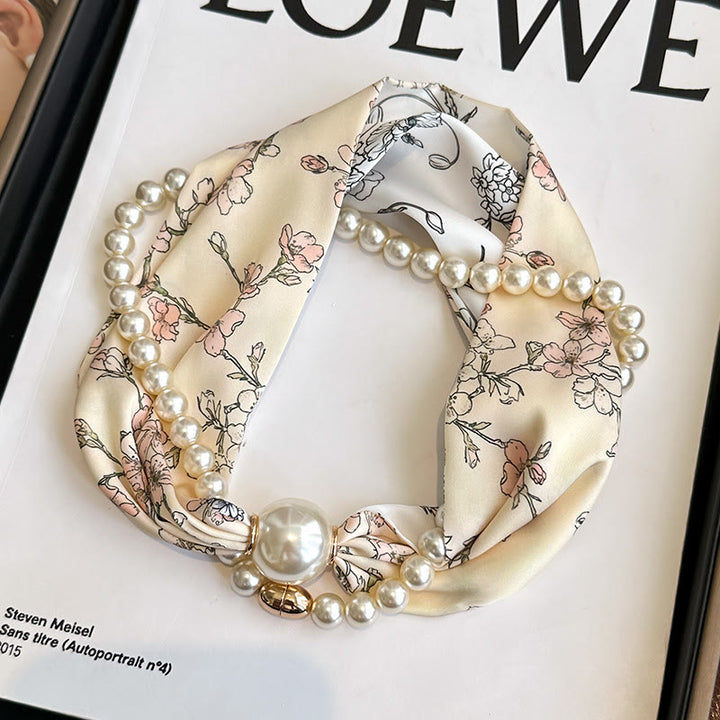 Collier-écharpe en perles artificielles avec fermoir magnétique pour femme - Beige Pêche Fleur - image 14