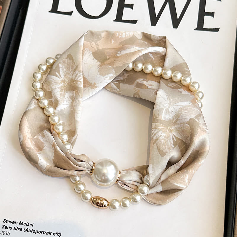 Collier-écharpe en perles artificielles avec fermoir magnétique pour femme - Papillon de café - image 0