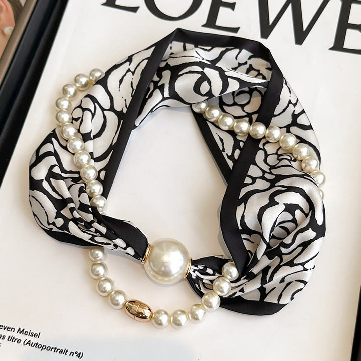 Collier-écharpe en perles artificielles avec fermoir magnétique pour femme - Rose Noire - image 7