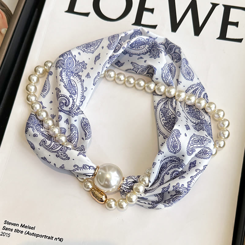 Collier-écharpe en perles artificielles avec fermoir magnétique pour femme - Motif cachemire marine - image 8