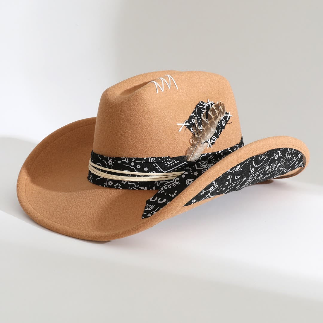 Chapeau de cowboy style western avec bandana et plumes - Kaki - M (22"-22 7/8") - image 0