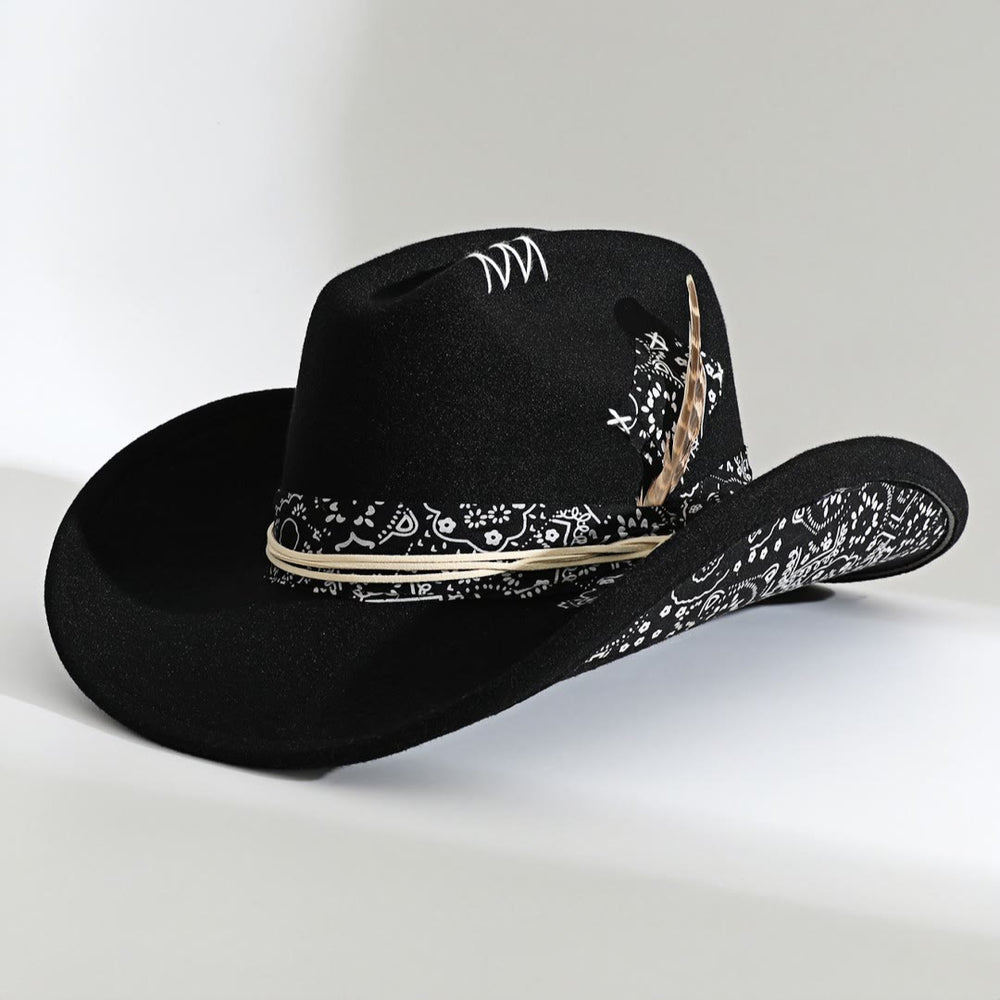 Chapeau de cowboy style western avec bandana et plumes - Noir - M (22"-22 7/8") - image 1