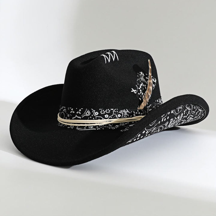 Chapeau de cowboy style western avec bandana et plumes - Noir - M (22"-22 7/8") - image 1