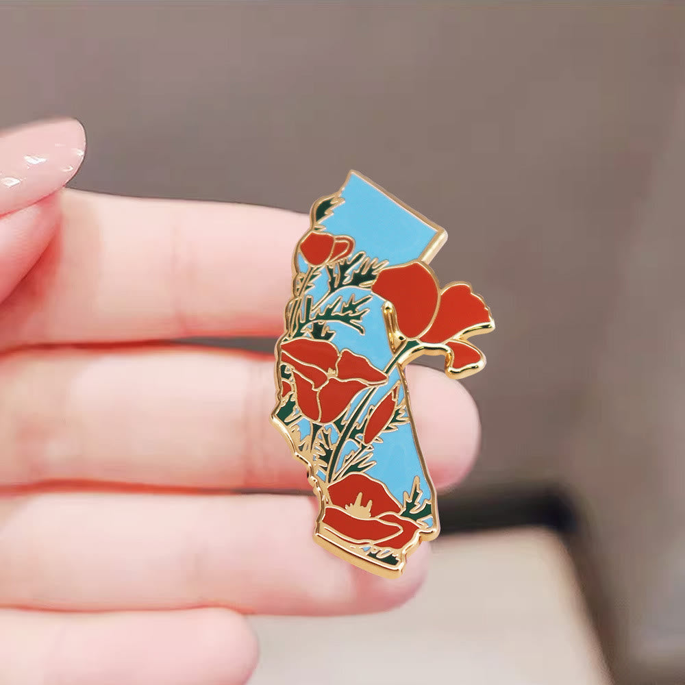 Broche émaillée dorée représentant le pavot de Californie - image 2