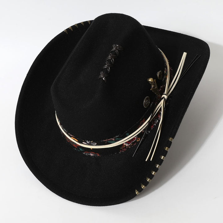 Chapeau de cowboy style western à bordure effilochée et orné de plumes - image 3